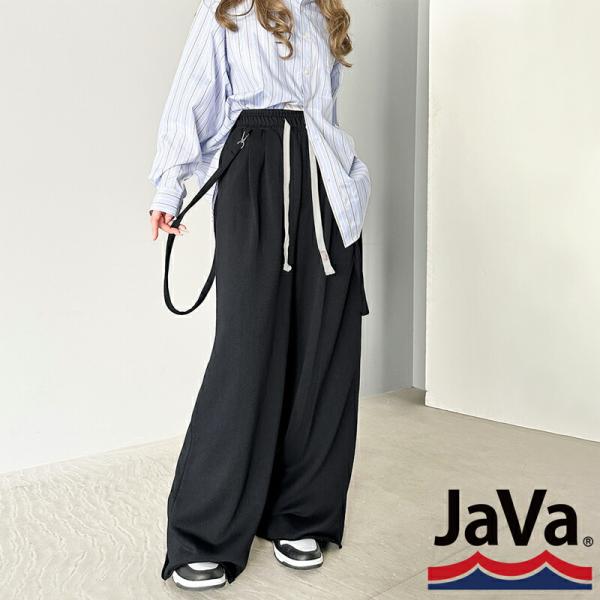 《java ジャバコラボ》 ボトムス パンツ レディース サスペンダー 付 裏毛 2 タック ワイド...