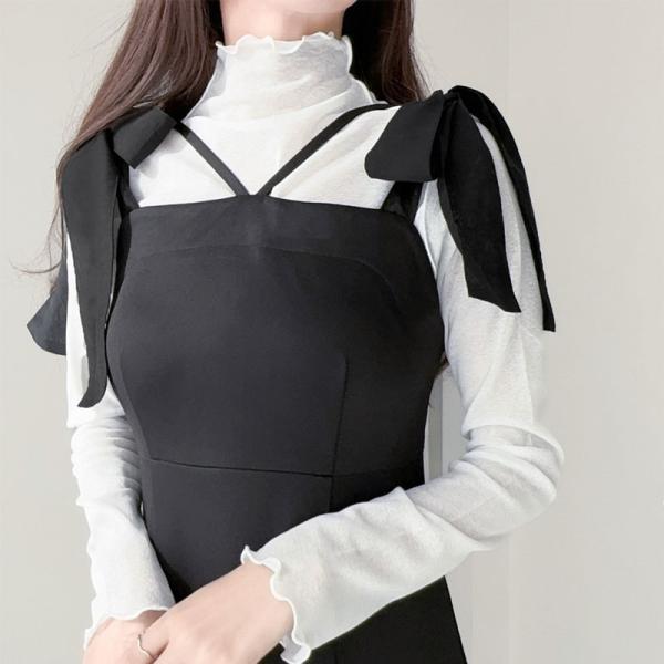 【mily bilet】ワンピース レディース キャミ ワンピース ロング丈 リボン 肩紐 アジャス...