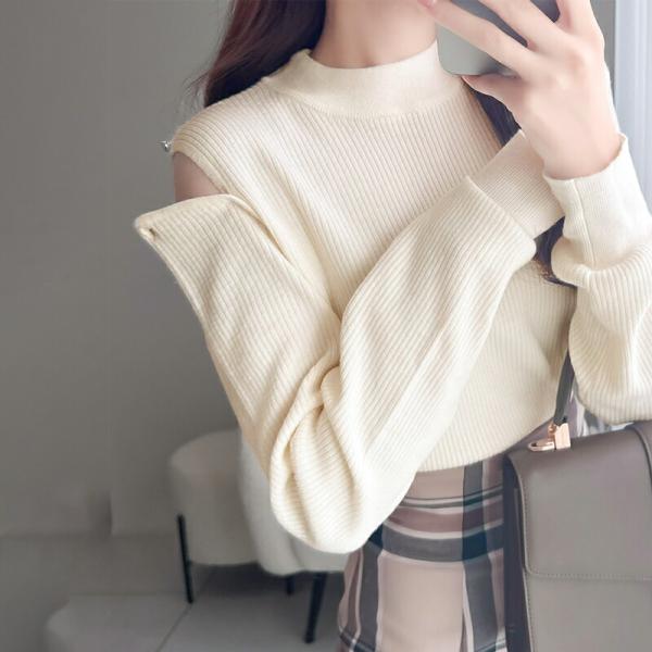 【mily bilet】 トップス ニット レディース 2way オープン ショルダー リブニット ...