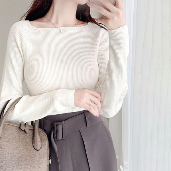 【mily bilet】 トップス ニット レディース スクエア ネック リブニット プルオーバー ...