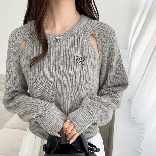 【mily bilet】 トップス ニット レディース リブニット 肩スリット カットアウト 胸刺繍...