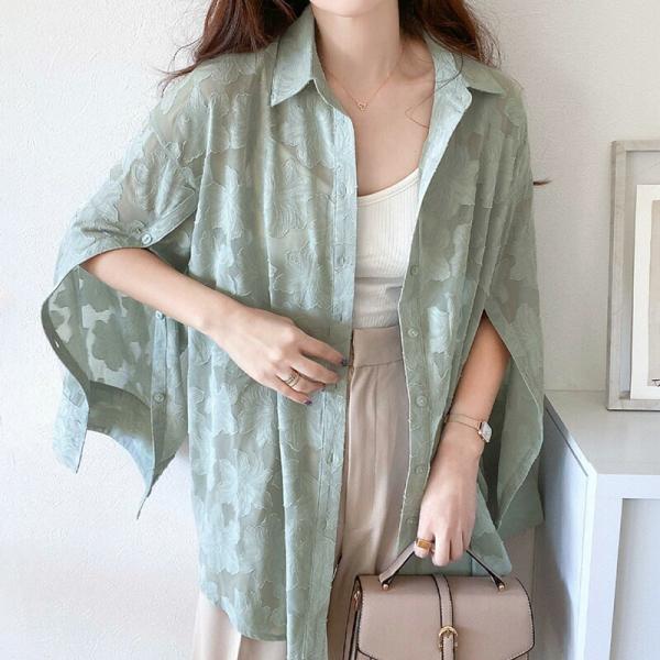 【mily bilet】トップス シャツ レディース ブラウス シアー ジャガード 花柄 2way ...