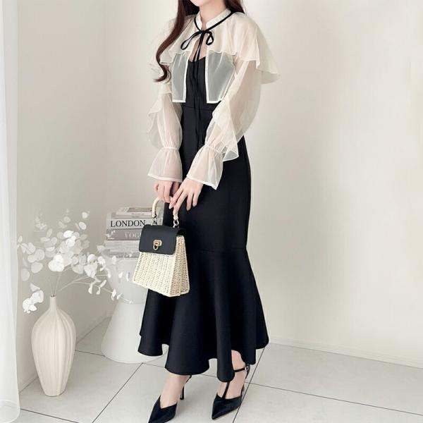 【mily bilet】 ワンピース レディース セットアップ チュール ケープ ボレロ 付き マー...