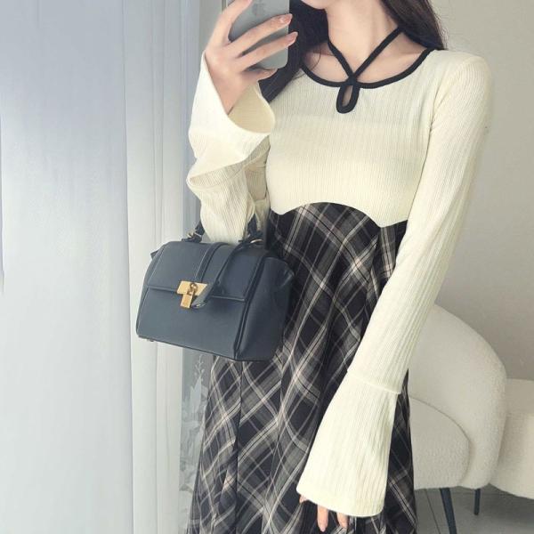 【mily bilet】 ワンピース レディース チョーカー 配色 パイピング バイカラー カットソ...