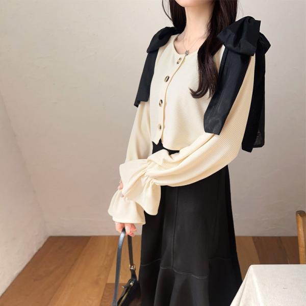 【mily bilet】 トップス カーディガン ワンピース レディース 2way リボン 微配色 ...