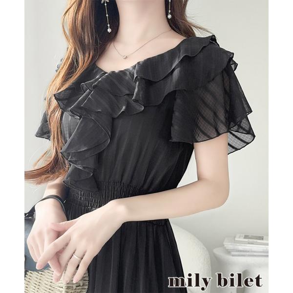 【 mily bilet 】ワンピース レディース シアー ストライプ 透け感 フェミニン 華やか ...