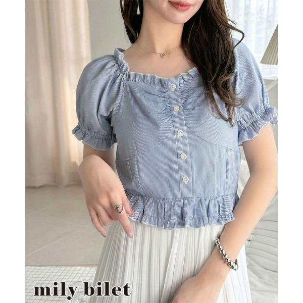 【mily bilet】ワンピース レディース レイヤード風 2Way パフスリーブ ブラウス プリ...