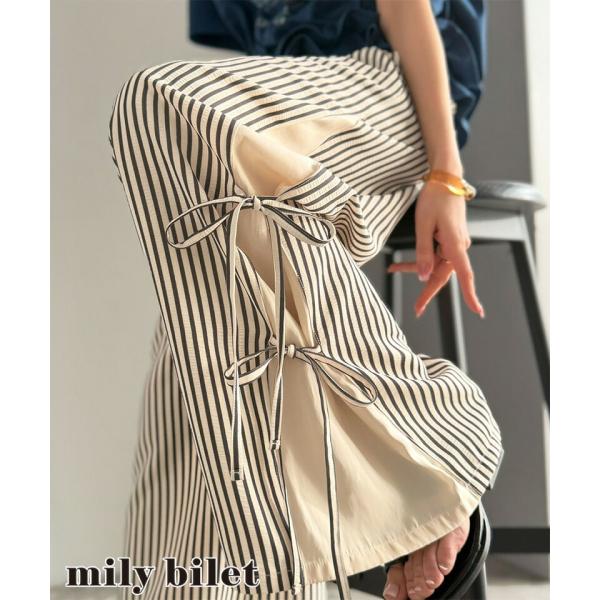 【mily bilet】 春 ボトムス レディース パンツ スポーティー MIX サイドリボン タイ...