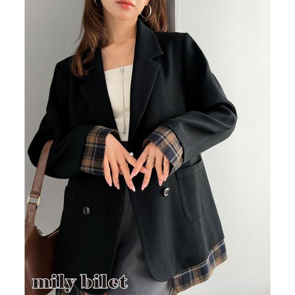 【mily bilet】チェック柄フェイクレイヤードジャケット mily bilet クラシカルエル...