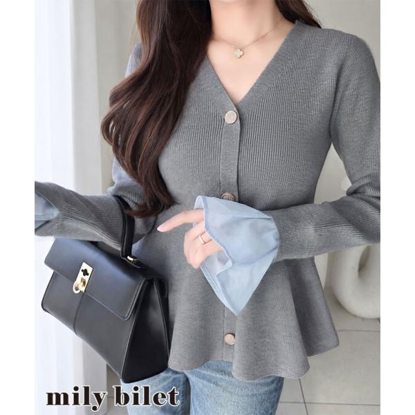 【mily bilet】着るだけで叶う、メリハリ美人♪レイヤード風ペプラムカーディガン mily b...