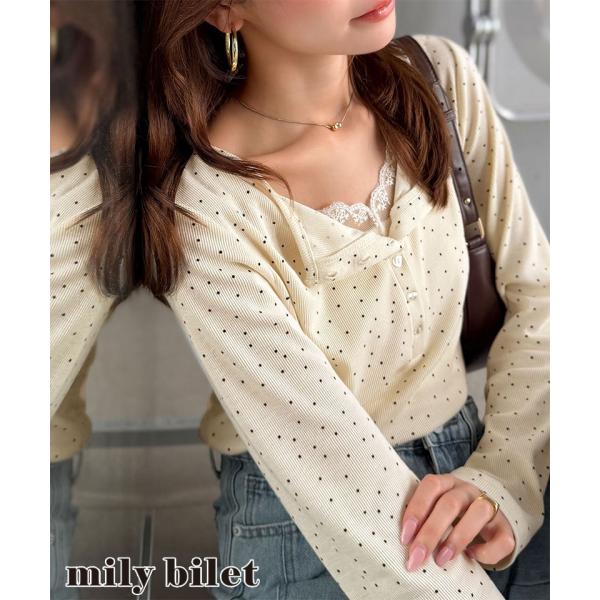 【mily bilet】レースレイヤード見えヘンリーネックトップス mily bilet クラシカル...