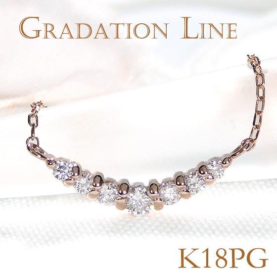 ネックレス ダイヤモンド ピンクゴールド K18 PG 0.12ct グラデーション ダイヤ ペンダ...