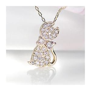K18YG ダイヤモンド パヴェ ペンダント 0.2ct ねこ モチーフ csn0087-18