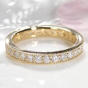 ダイヤモンドフルエタニティリング　0.8ｃｔUP　K18イエローゴールド ミル打ち　指輪　フルエタニ...