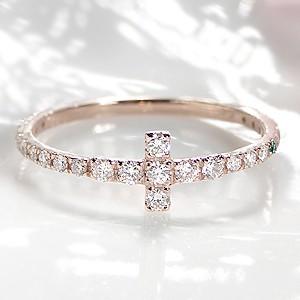 エタニティリング ダイヤモンド リング　指輪　ゴールド　K18PG Tモチーフ SIクラス クロス ハーフエタニティ 18k 細身 シンプル CSR0233-18PG