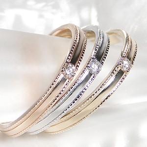 ひと粒 ダイヤモンド ダイヤ リング K10 一粒 指輪 ゴールド YG WG PG ミル打ち ミル...