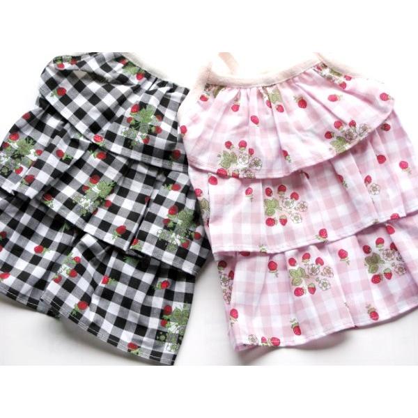 ギンガムチェック＆いちごワンピ　SS〜M　犬　ワンピース