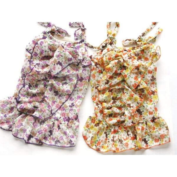 シフォンお花ワンピ　SS〜M　犬　ワンピース