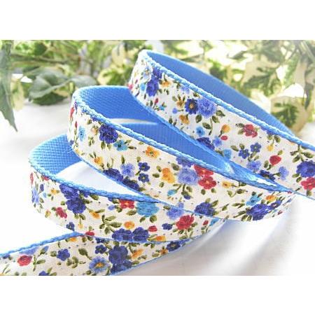 【30％OFF】【プチフラワー：ブルー】M　犬　首輪＆リードセット