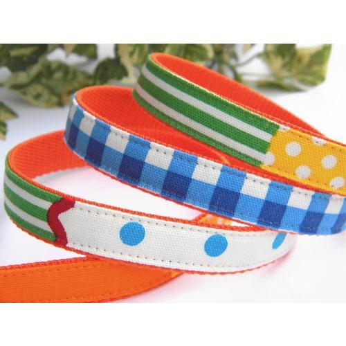 【30％OFF】【ドット＆チェック：オレンジ】S　犬　首輪＆リードセット
