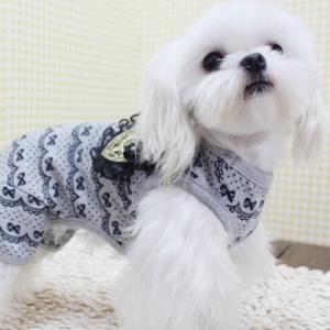 リボンレース柄オールインワン　S〜ＸＬ　犬　服　足つき