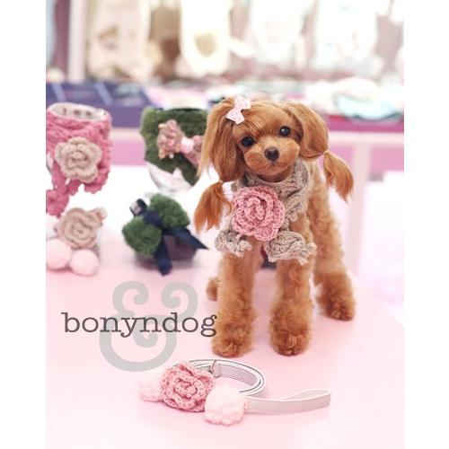 【50％OFF】bonyndog ニット花マフラー型カラー＆リードセット　XS〜XL　