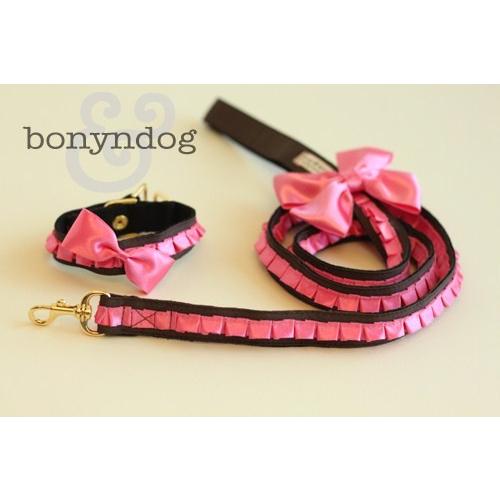 【50％OFF】bonyndog　サテンレース（チョコ）　 カラー＆リードセット　XS〜XL　