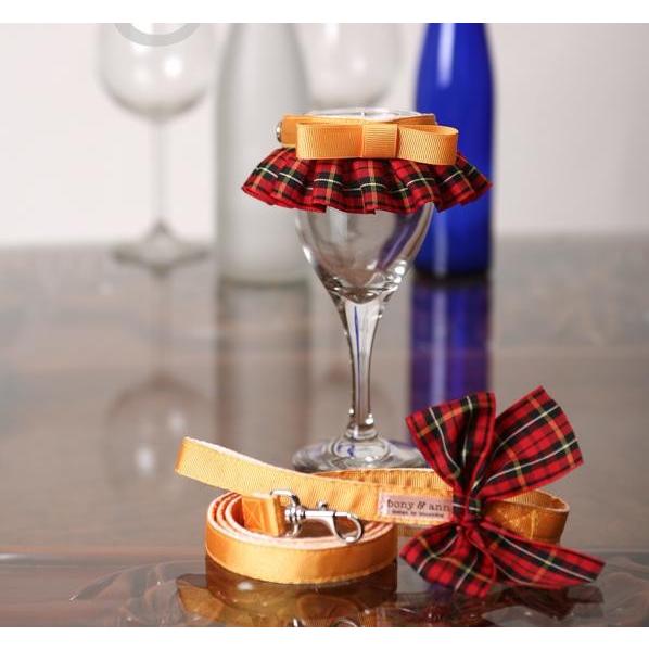 【50％OFF】bonyndog　タータンチェック（オレンジ）　フリルカラー＆リードセット　XS〜Ｍ...