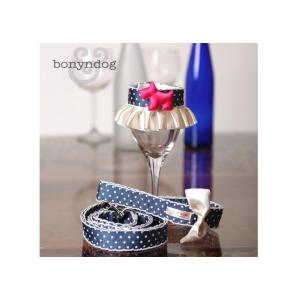 【50％OFF】bonyndog　blue dotホワイトフリルカラー＆リードセット　S〜L