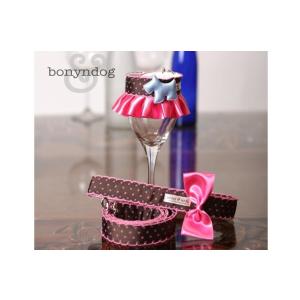 【50％OFF】bonyndog　brown dotピンクフリルカラー＆リードセット　S〜L