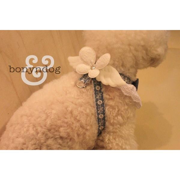 bonyndog（天使の羽付き）デニムリボンのホワイトレース ハーネス単品　S〜L
