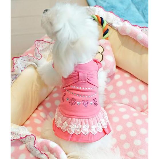 LOVEパフスリーブワンピース　Ｓ〜XＬ　犬　服