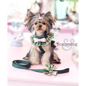 【30％OFF】bonyndog　タータンチェック（カーキ）　ハーネス＆リードセット　S〜L　