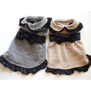 ジャガード千鳥リボンワンピ　SS〜M　犬　ワンピース