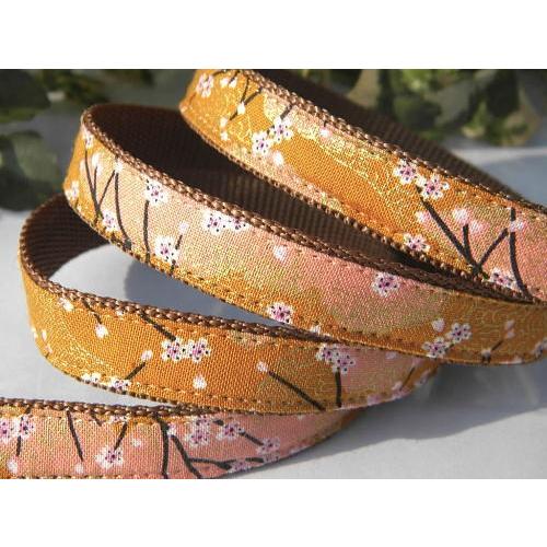 【30％OFF】【金織桜文様：からし 】M　犬　首輪＆リードセット