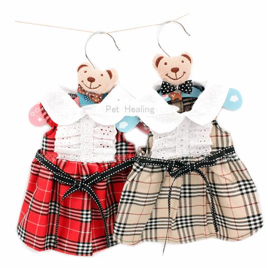 フラットチェックワンピース　S〜XL　犬　ワンピース