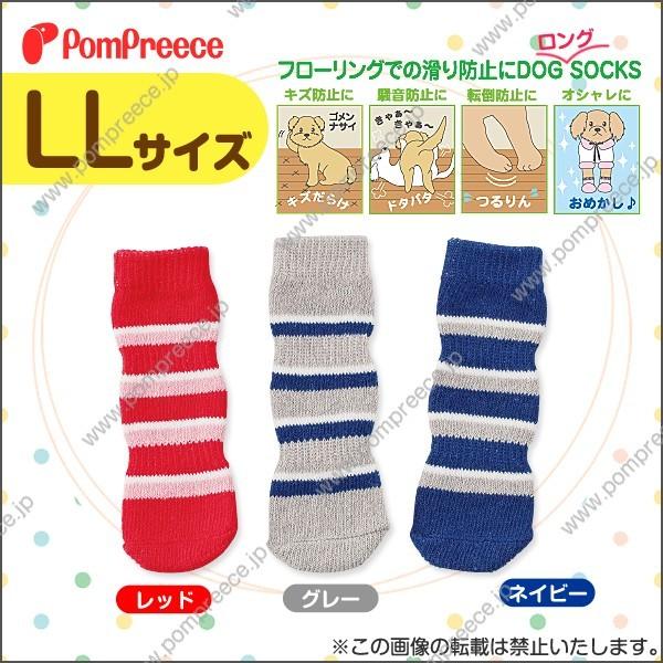 【在庫処分】ポンポリース【中型犬の靴下】ハイソックス ２トーンボーダー　ＬＬ(3322)