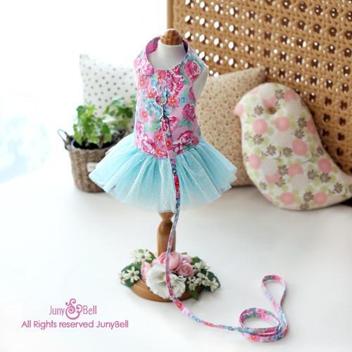 Flower Soda ドレスハーネス＆リードセット　S〜L（洋服タイプ胴輪・ハーネス）