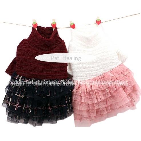 【秋冬新作】チェック長袖チュチュワンピース　XS〜XL　犬　服