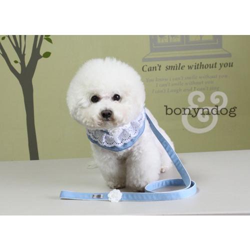 【30％OFF】bonyndog　フラワーデニムフリル カラー＆リードセット　XS〜XL