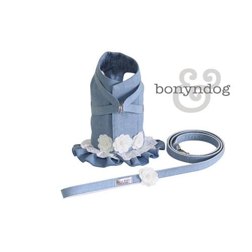 bonyndog　デニムレース（ワンピースタイプ）ハーネス＆リードセット　S〜XL