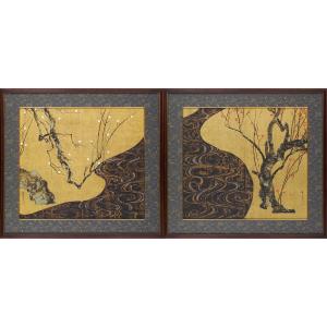 尾形光琳 燕子花図 複製品 額装 左隻 尾形光琳 燕子花図 右隻・左隻セット 複製画 巧藝画 大塚巧藝社