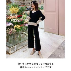 ニットセットアップ トップス 体型カバー Vネ...の詳細画像1