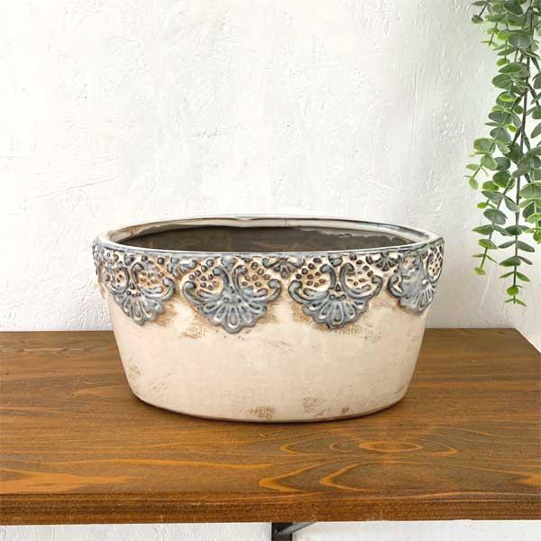 クロシエット・オーバルポットL プランター 陶器  ナチュラル アンティーク ヨーロピアン