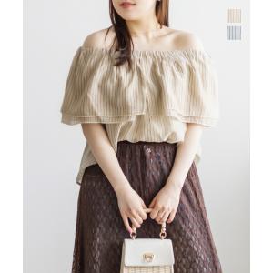 大きいサイズ レディース ストライプ柄フリルオ...の詳細画像1