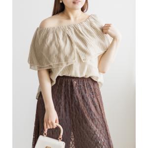 大きいサイズ レディース ストライプ柄フリルオ...の詳細画像4