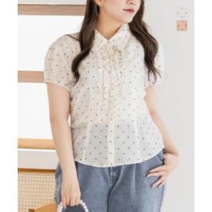 大きいサイズ レディース フロントフリルパフスリーブブラウス