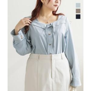 大きいサイズ レディース CLETTEオリジナルフロントリボンブラウス