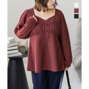 大きいサイズ レディース CLETTEオリジナルコルセット風切替フレアブラウス