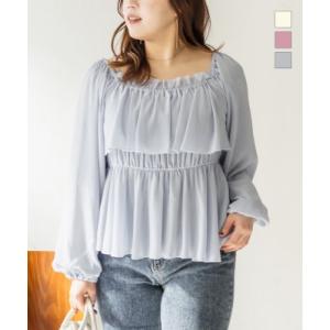 大きいサイズ レディース CLETTEオリジナル2WAYネックフリルブラウス